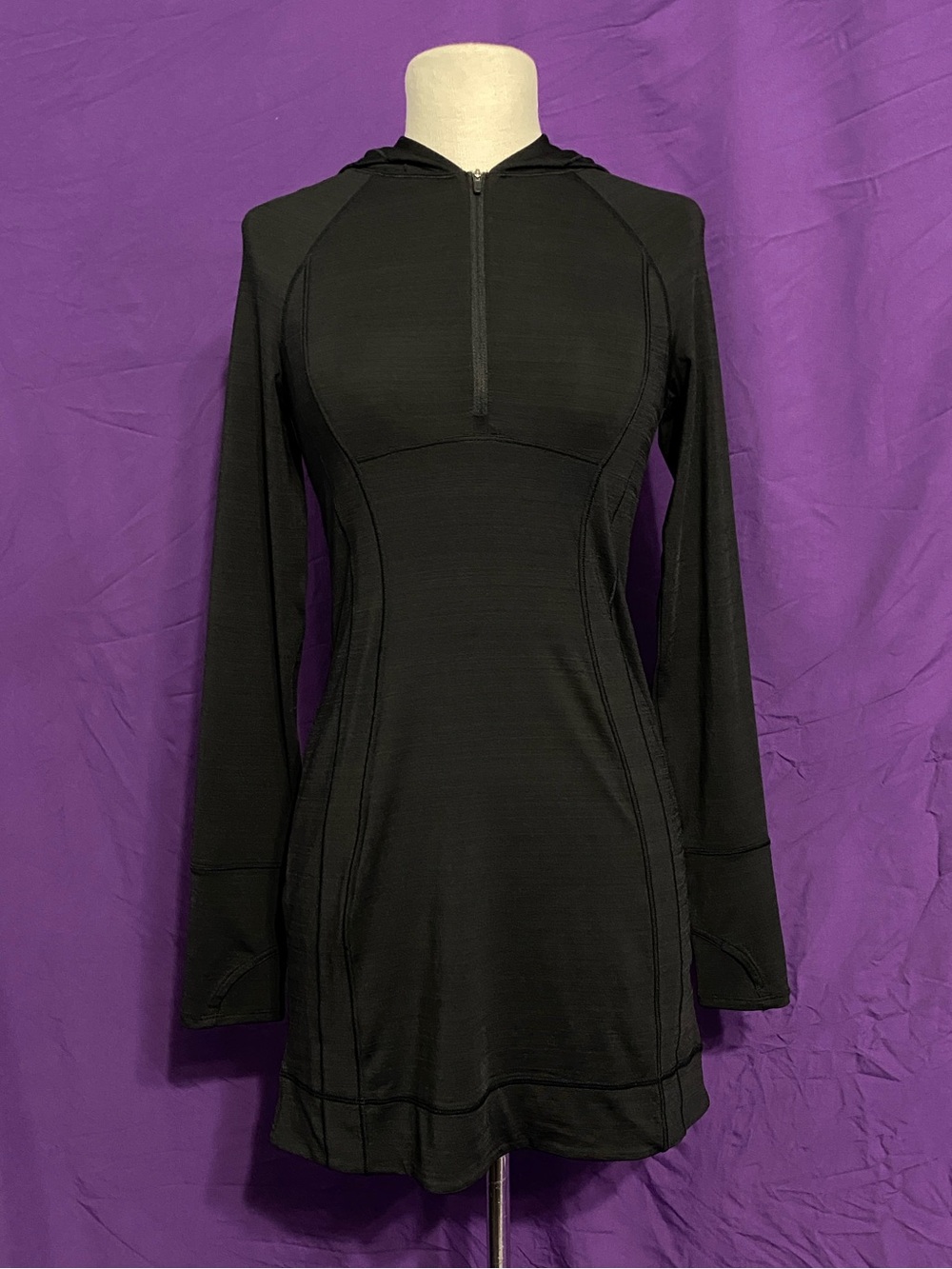 Athleta Black Hooded Half-Zip Swim Coverup Tunic Dress. Size XXS.